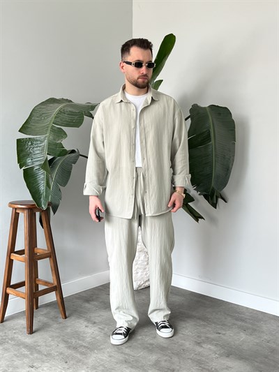 Taş Krinkıl Keten Oversize Takım