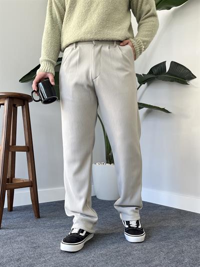 Taş Pileli Fitilli Baggy Pantolon