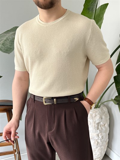 Taş Pirinç Örgü Triko T-shirt