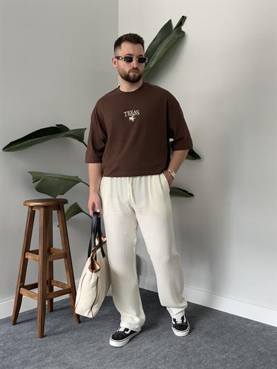 Texas Nakışlı Kahverengi  Oversize  T-shirt
