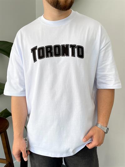 Toronto Nakışlı Beyaz Oversize T-shirt