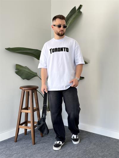 Toronto Nakışlı Beyaz Oversize T-shirt