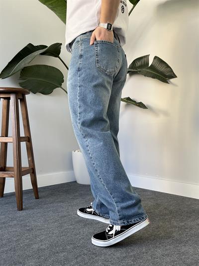 Veira Taşlamalı Baggy Blue Jean