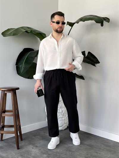 Vento Beyaz Krinkıl Kumaş Oversize Gömlek