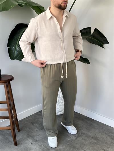 Vento Krem Krinkıl Kumaş Oversize Gömlek