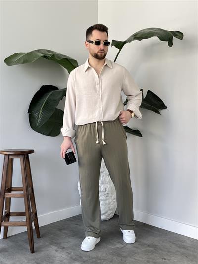 Vento Krem Krinkıl Kumaş Oversize Gömlek