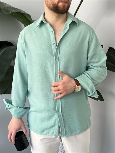 Vento Yeşil Krinkıl Kumaş Oversize Gömlek