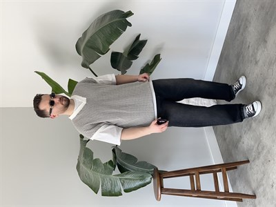 Vino Gri Desenli Oversize Süveter