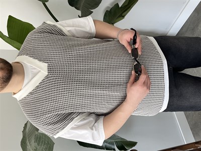 Vino Gri Desenli Oversize Süveter