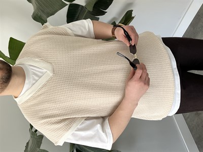 Vino Krem Desenli Oversize Süveter