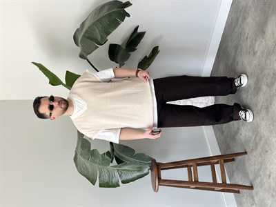 Vino Krem Desenli Oversize Süveter