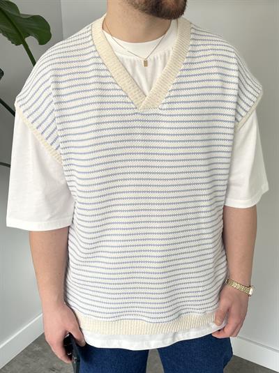 Vino Mavi Çizgili Oversize Süveter