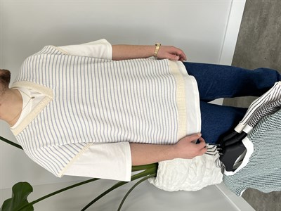 Vino Mavi Çizgili Oversize Süveter