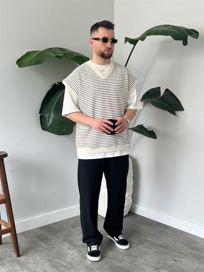 Vino Siyah Çizgili Oversize Süveter