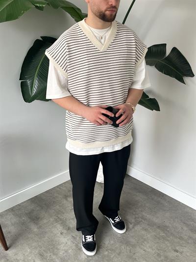 Vino Siyah Çizgili Oversize Süveter