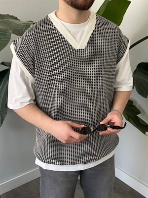 Vino Siyah Desenli Oversize Süveter