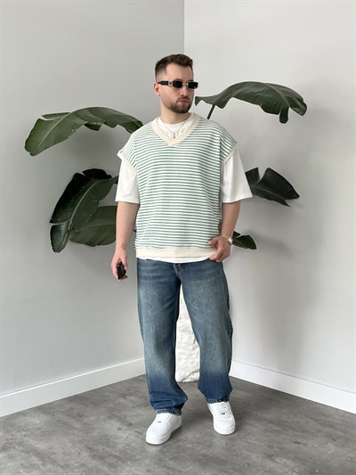 Vino Zümrüt Çizgili Oversize Süveter