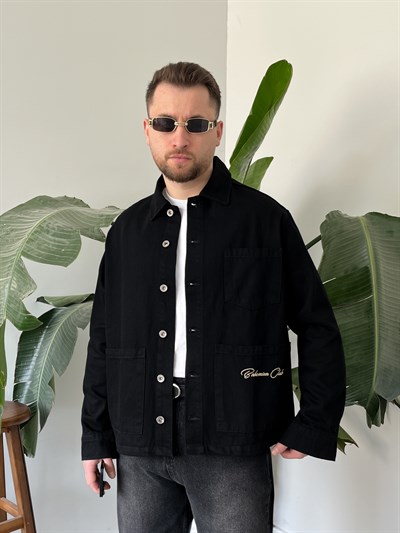 Vintage Nakış Detaylı Siyah Denim Ceket