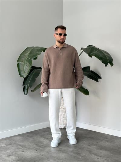 Vizon Waffle Dokulu Polo Yaka Örme Triko Sweatshirt