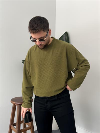 Waffle Kumaş Haki Sweatshirt
