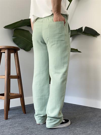 Yeşil Baggy Keten Pantolon