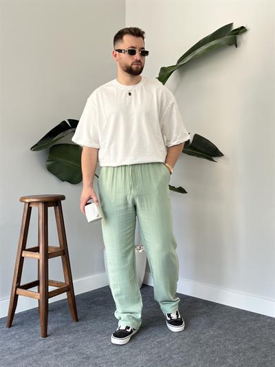 Yeşil Baggy Keten Pantolon