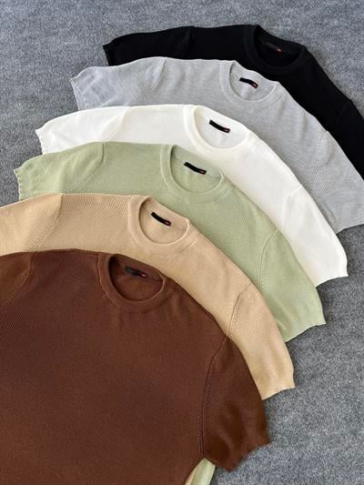 Yeşil Casual Örme Triko T-shirt