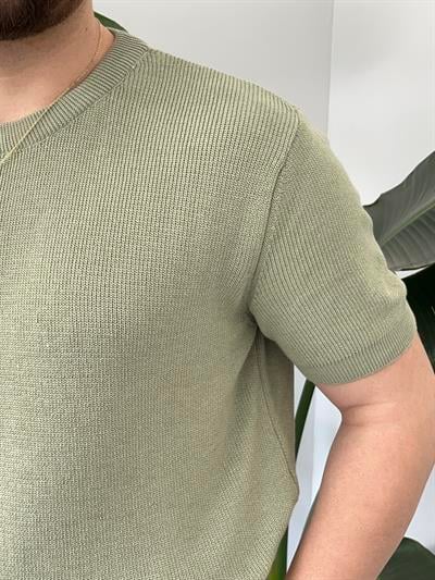 Yeşil Casual Örme Triko T-shirt