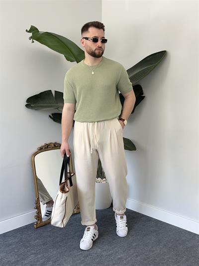 Yeşil Casual Örme Triko T-shirt