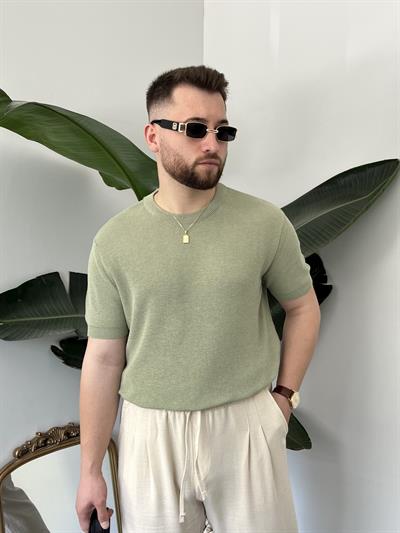 Yeşil Casual Örme Triko T-shirt