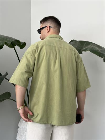 Yeşil Fresh Keten Oversize Gömlek