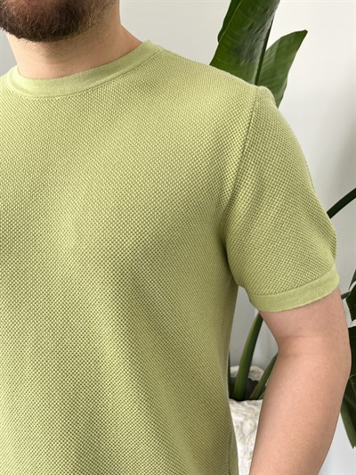 Yeşil Pirinç Örgü Triko T-shirt