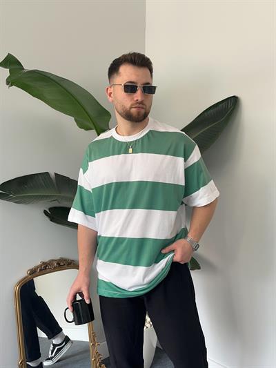 Yeşil Şeritli Oversize T-shirt