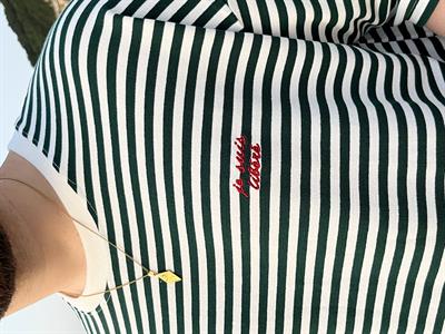 Zümrüt Çizgili Nakış Detaylı Oversize T-shirt