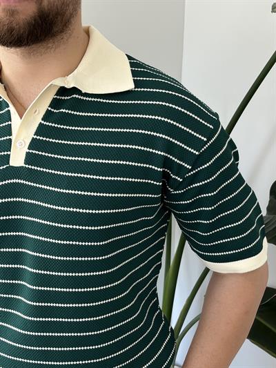 Zümrüt Premium Çizgili Örme Triko T-shirt