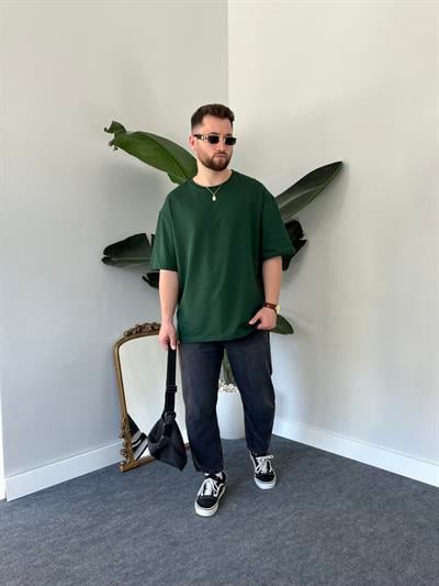 Zümrüt Yeşil Cotton Basic Oversize T-shirt