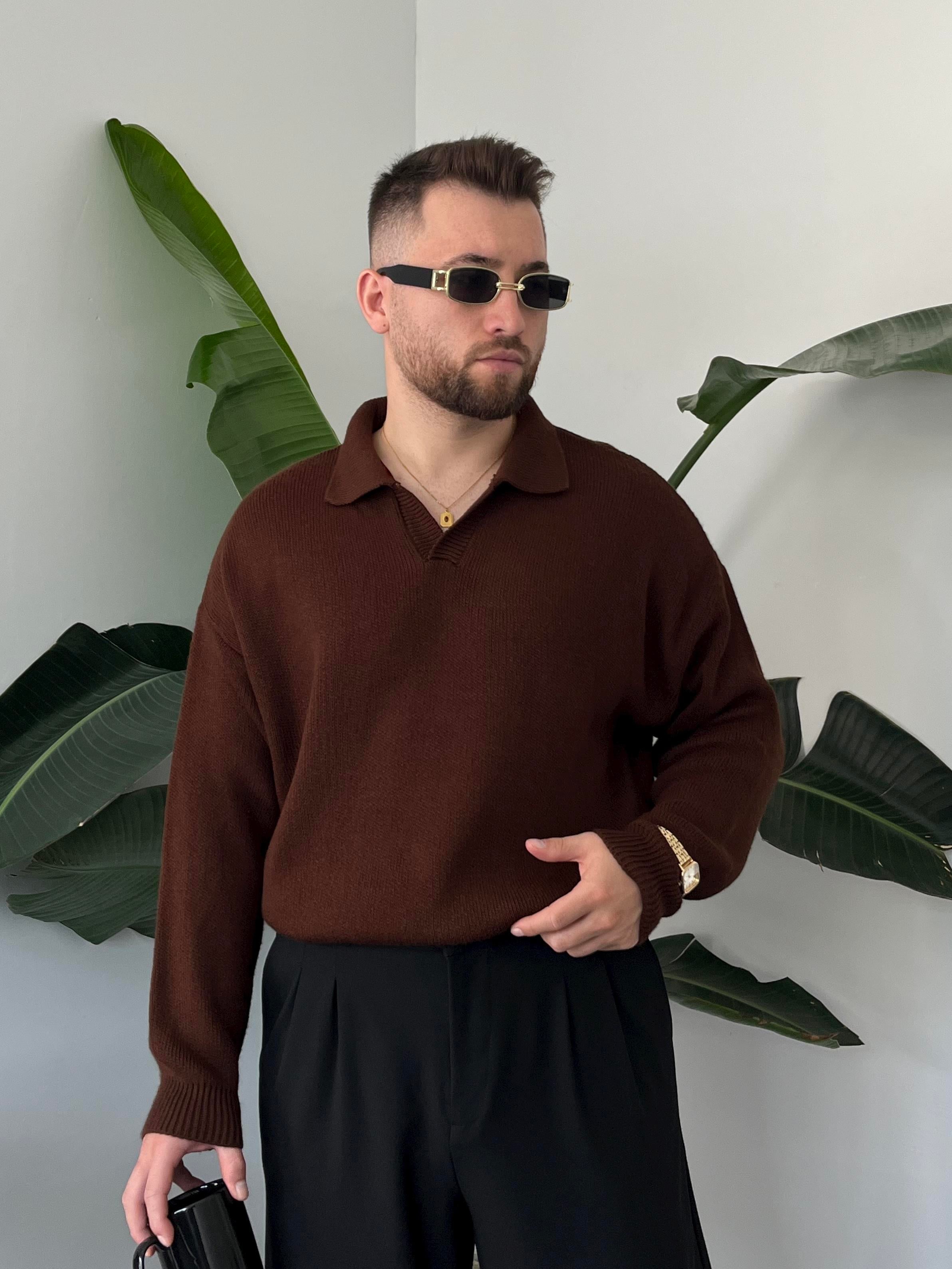 Acı Kahve Casual Polo Yaka Kazak