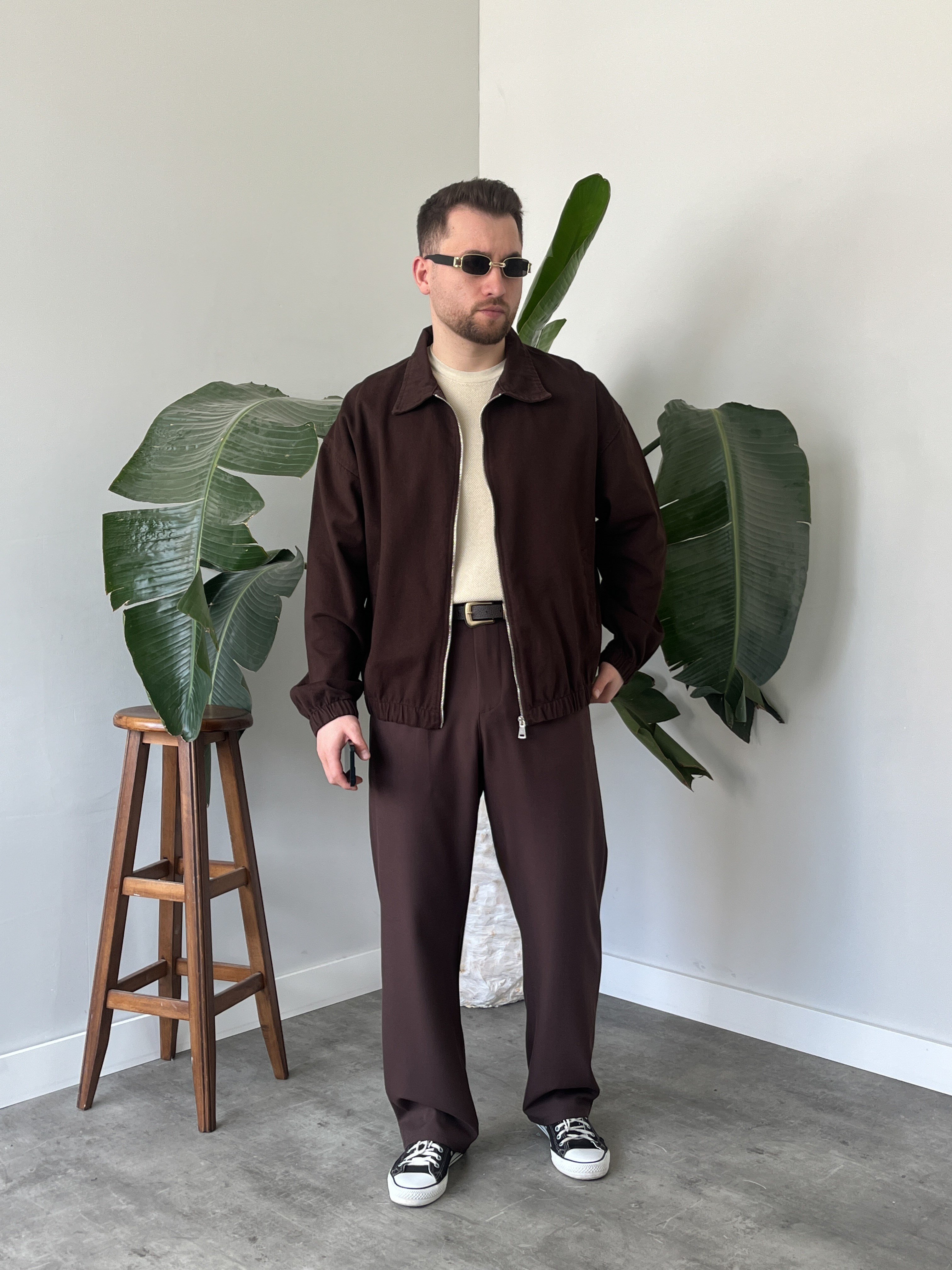 Acı Kahve Mevsimlik Oversize Bomber Ceket