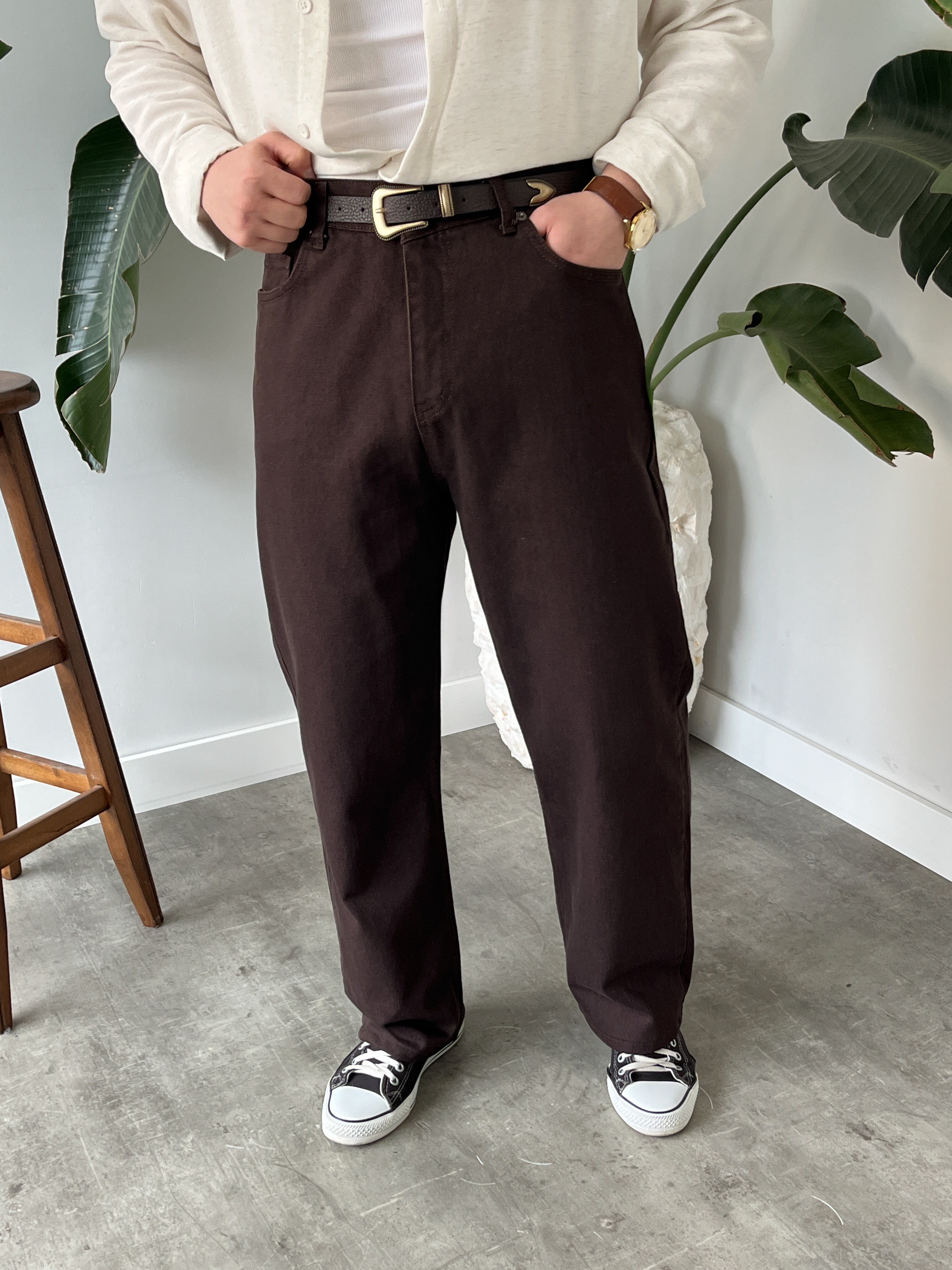 Acı Kahve Yıkamalı Baggy Jean