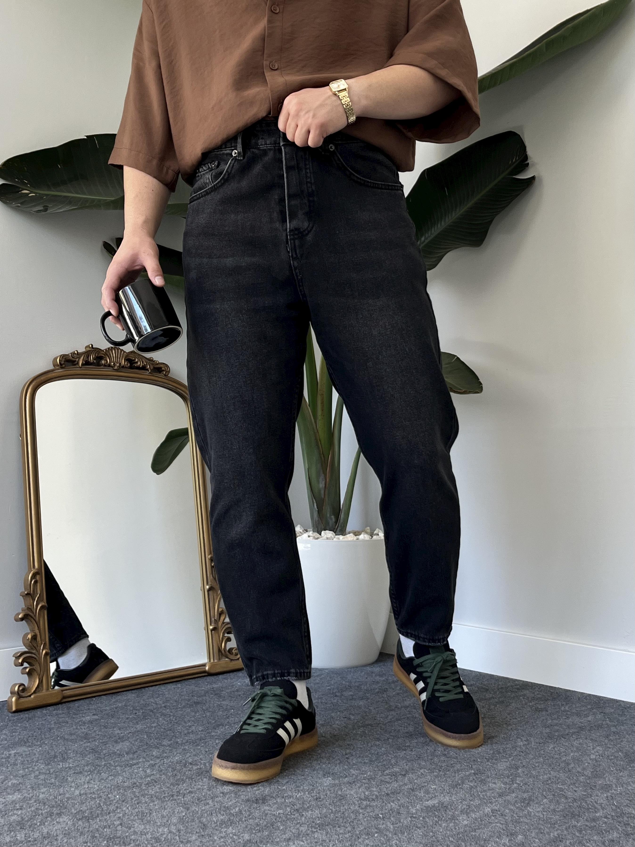 Antrasit Taşlamalı Boyfriend Jean