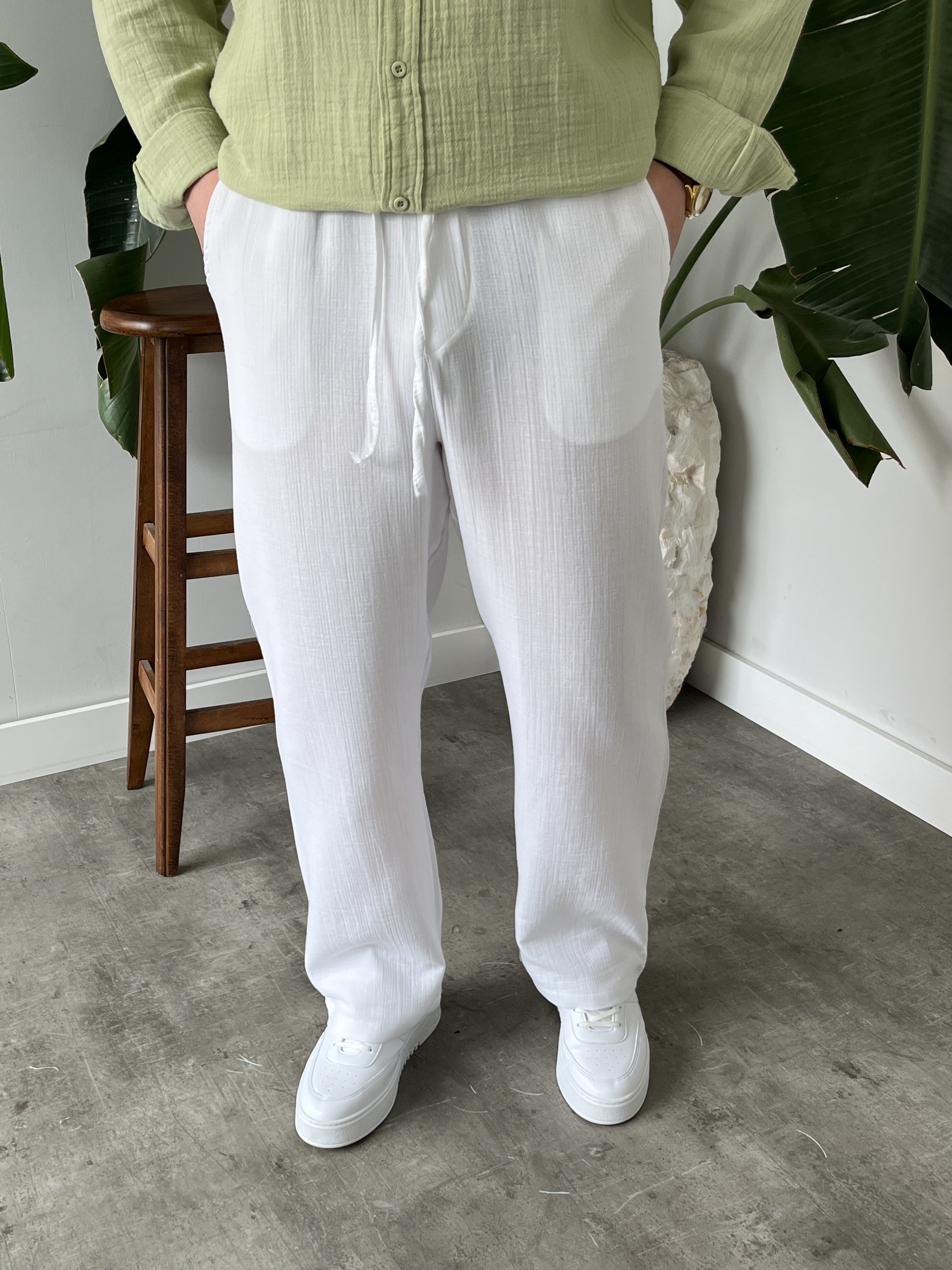 Beyaz Müslin Baggy Pantolon