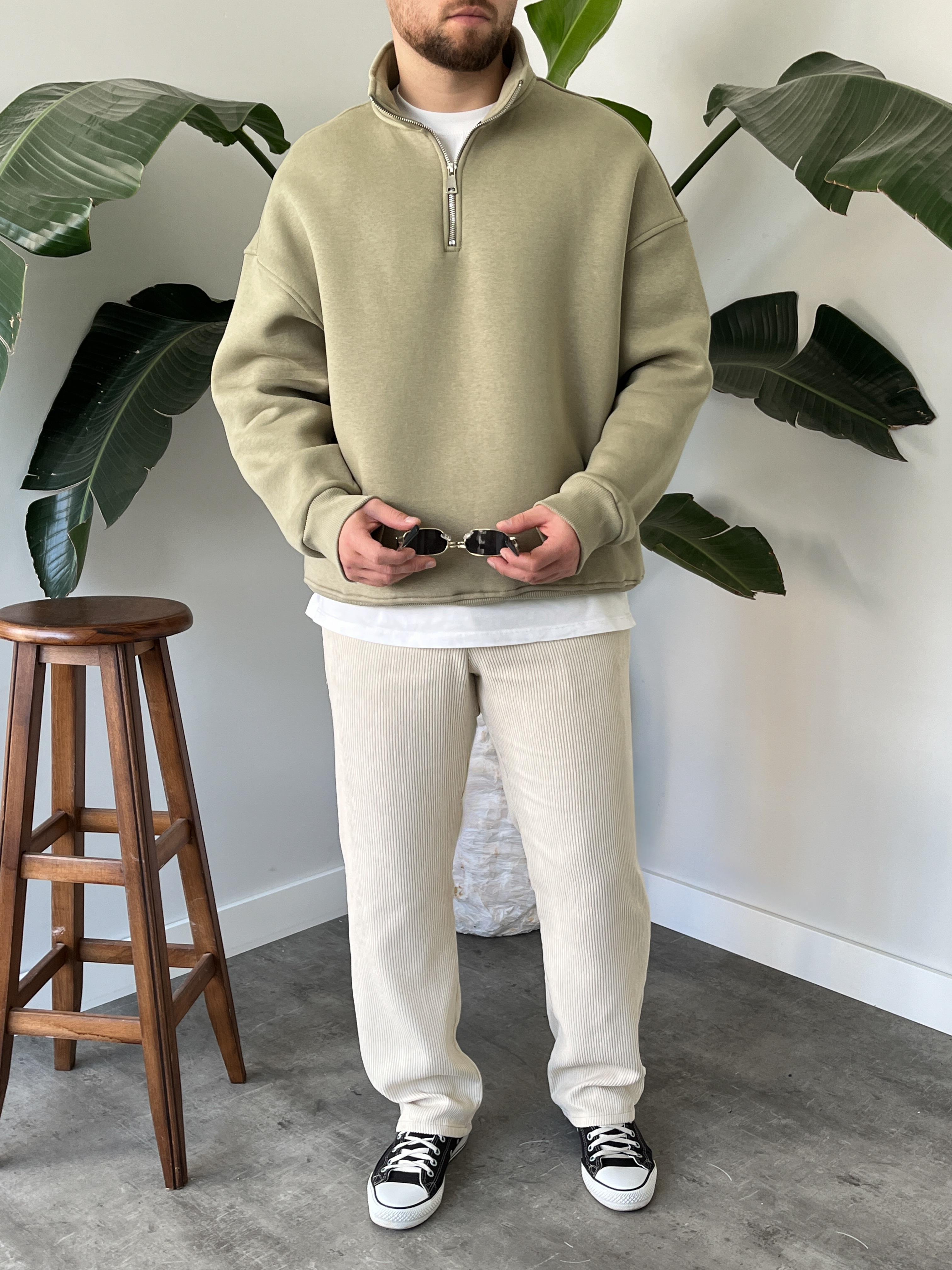 Çağla Yarım Fermuar Üç İplik Şardonlu Sweatshirt
