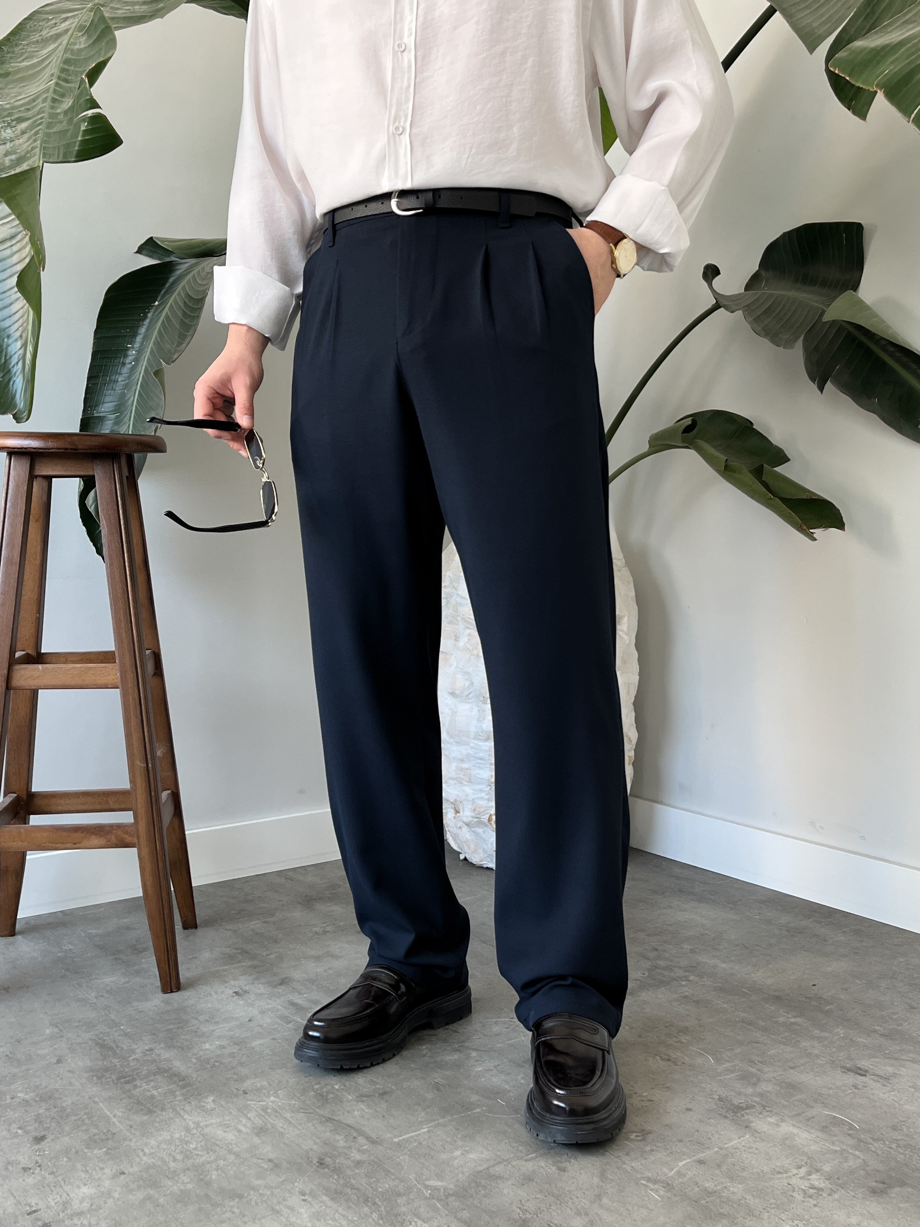 Classic Lacivert Baggy Kumaş Pantolon