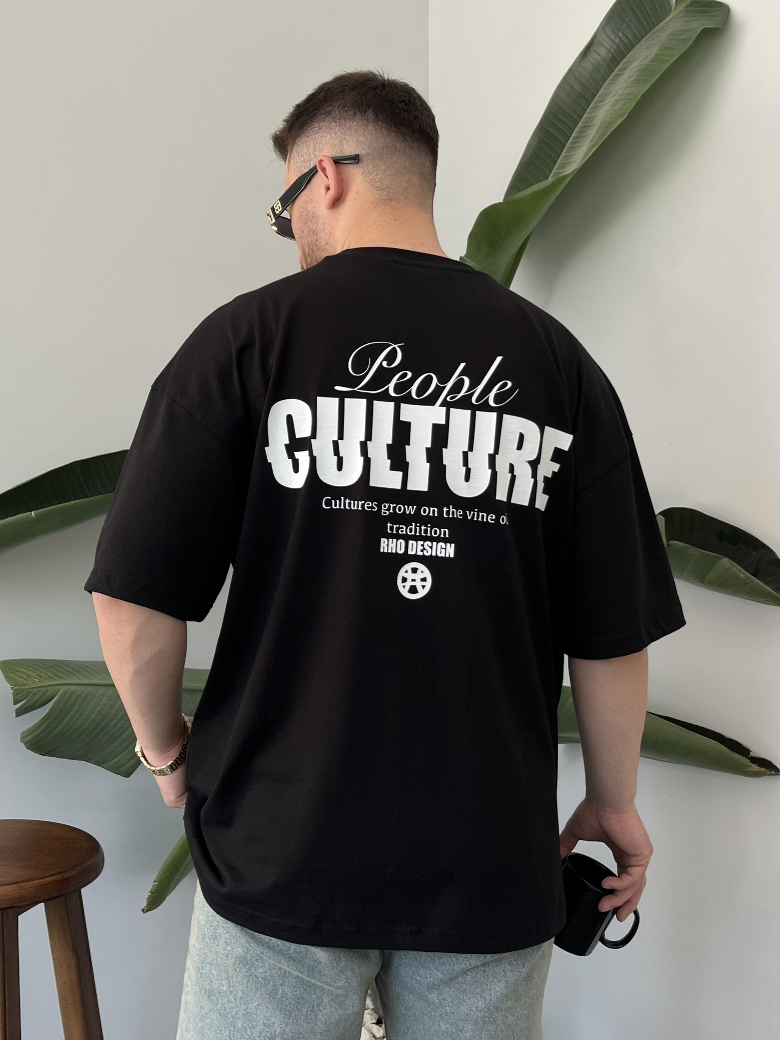 Culture Baskılı Siyah Oversize T-shirt
