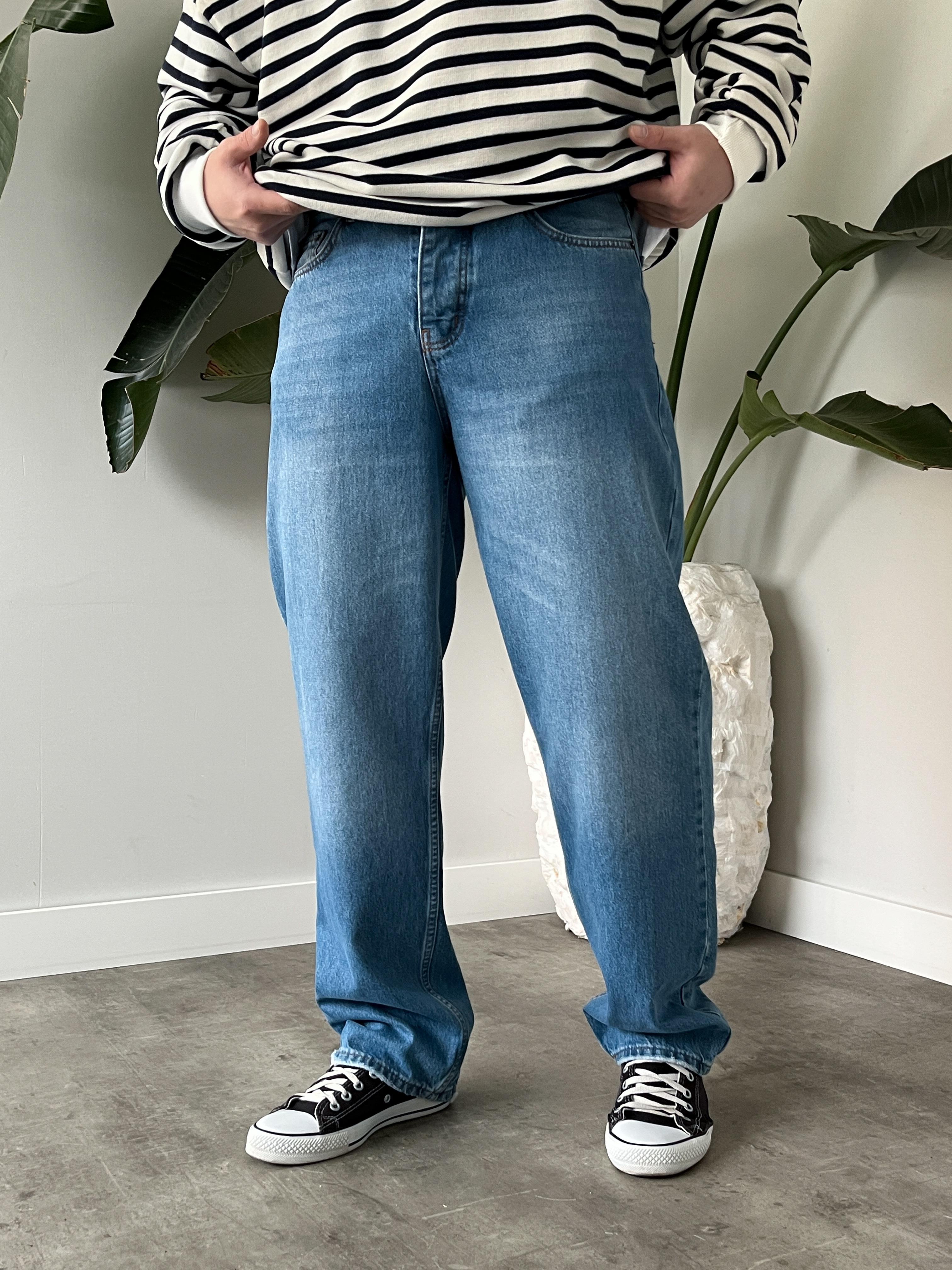 Drift Taşlamalı Blue Baggy Jean