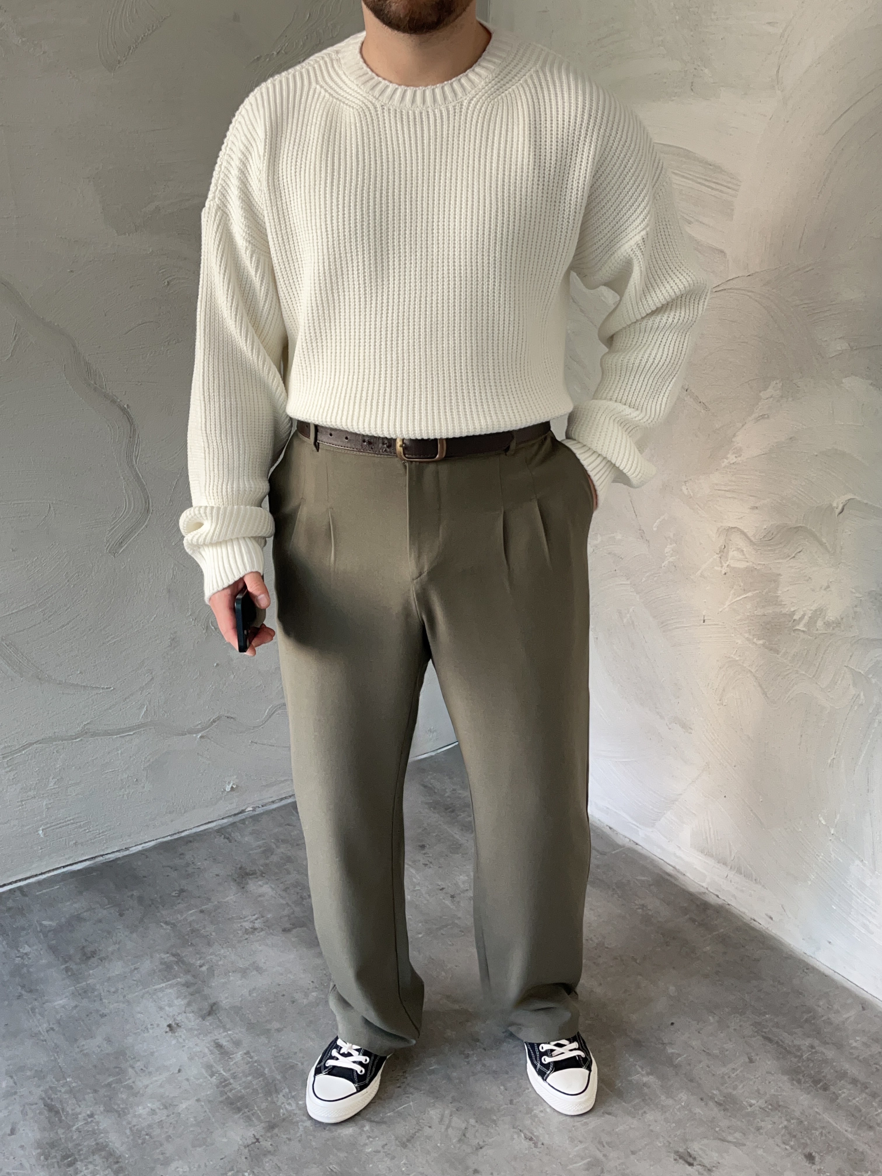 Ekru Basic Örgü Oversize Kazak