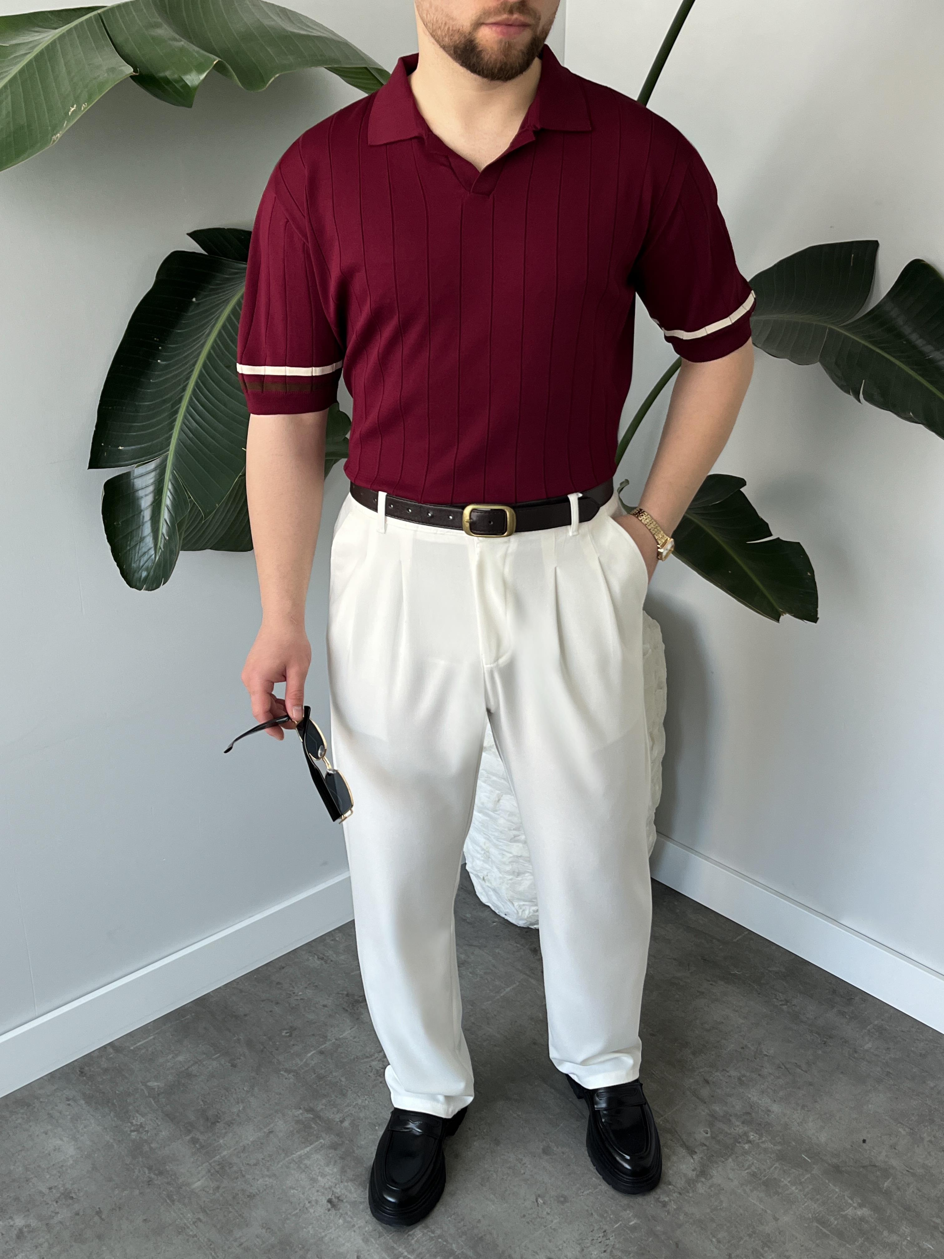 Elite Bordo Çizgi Detay Polo Yaka T-Shirt