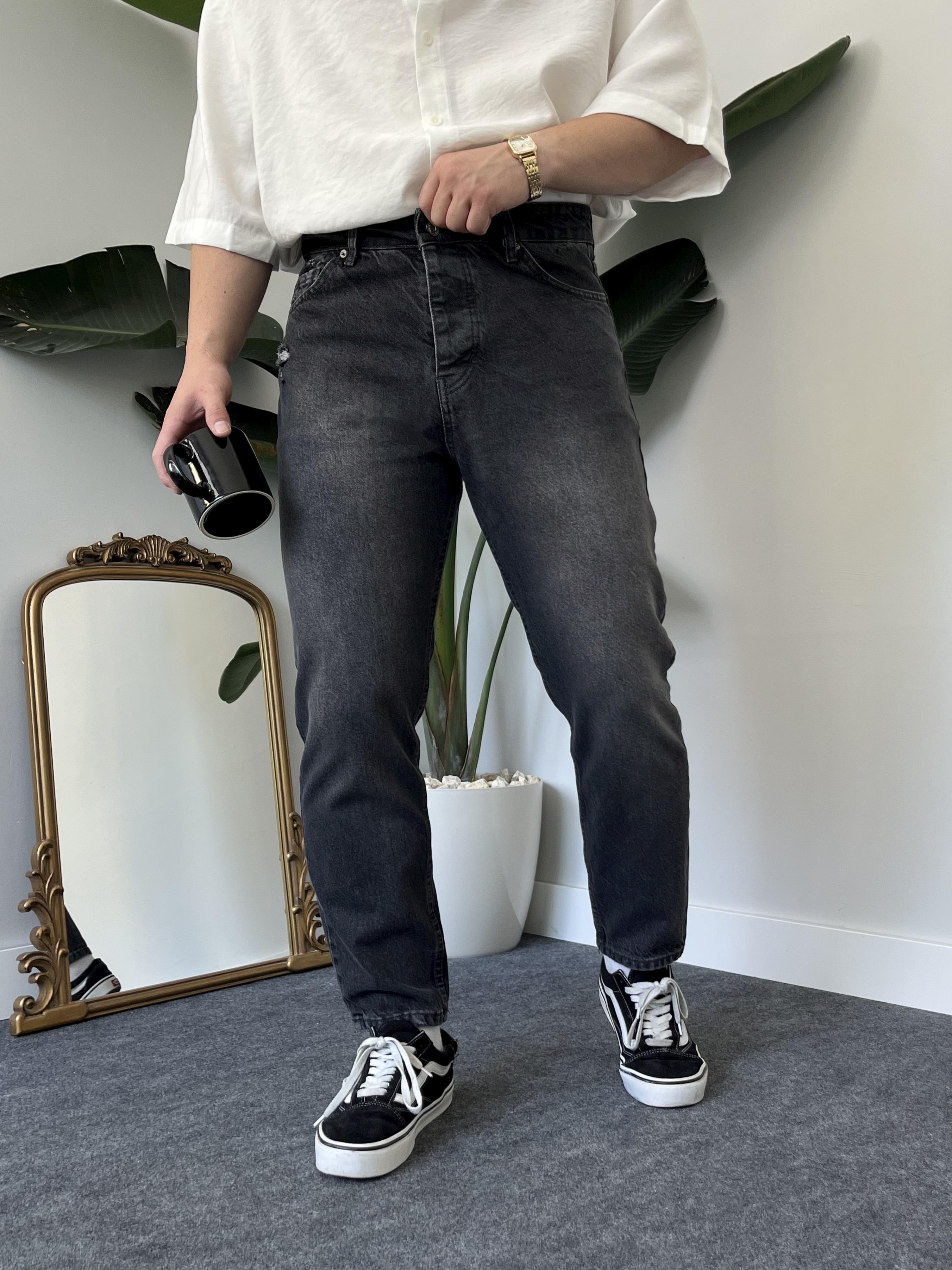 Füme Degrade Minimal Yırtık Boyfriend Jean 