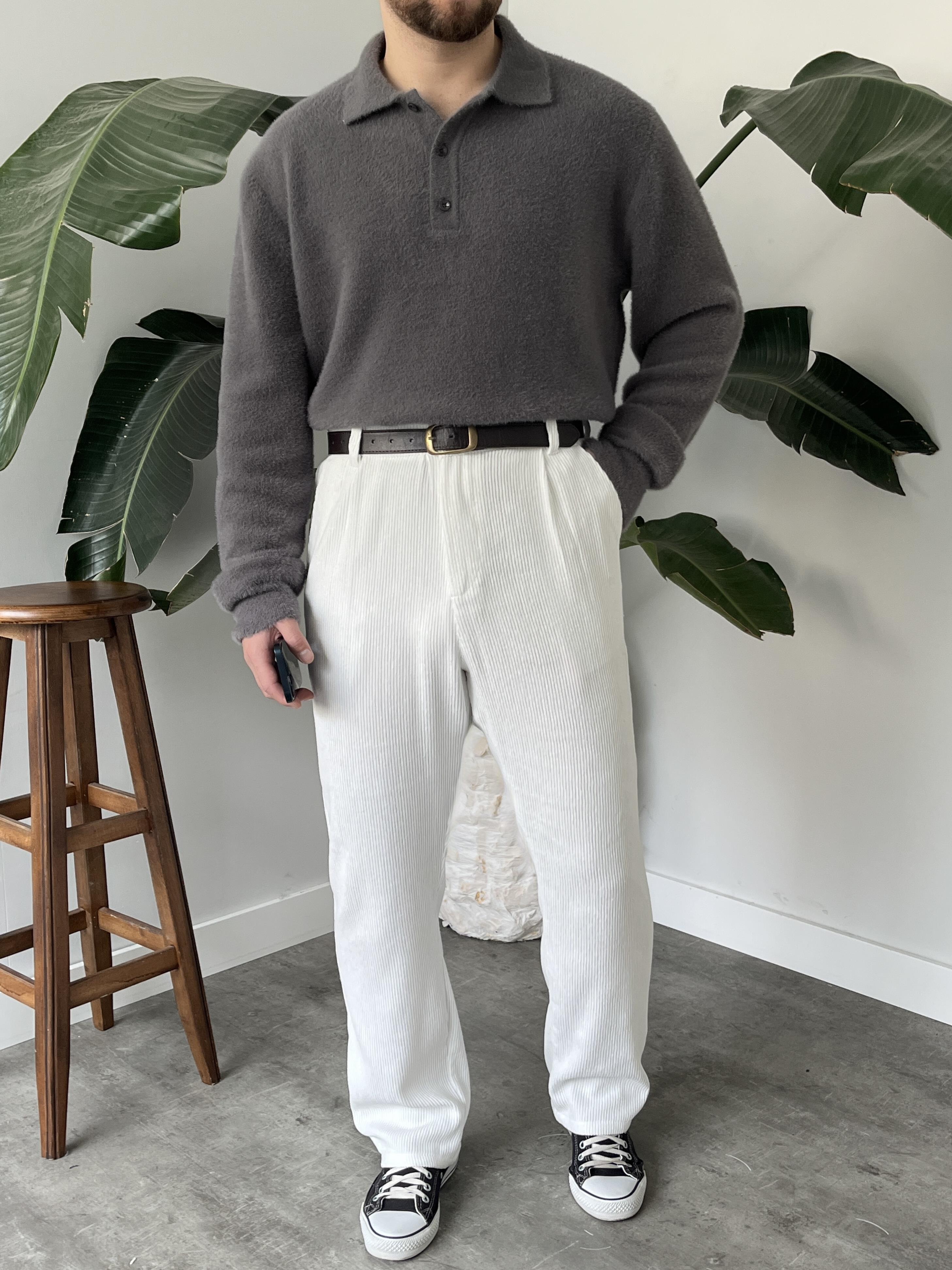Gri Soft Touch Polo Yaka Kazak