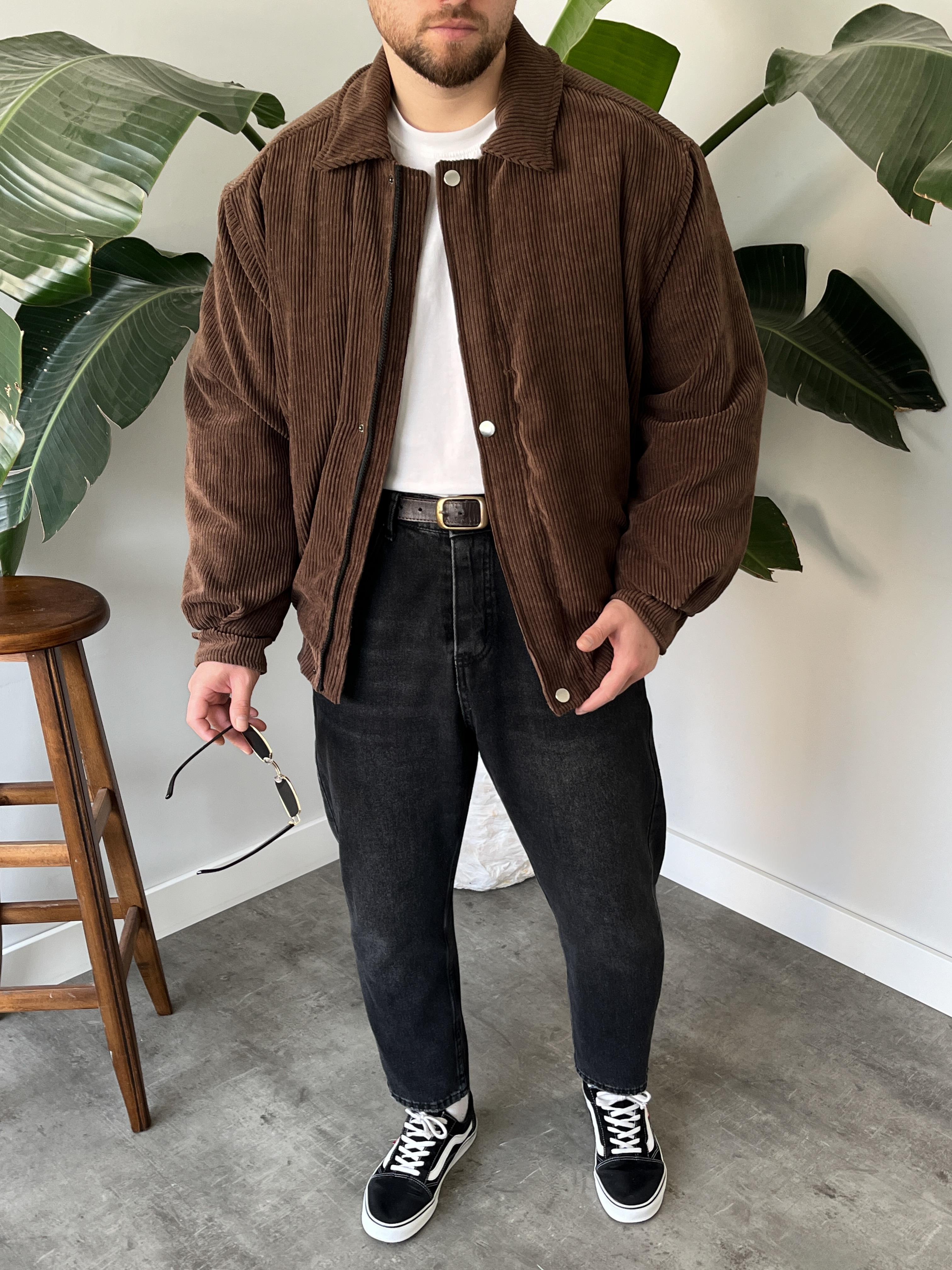 Kahverengi Fitilli Kadife Bomber Mont
